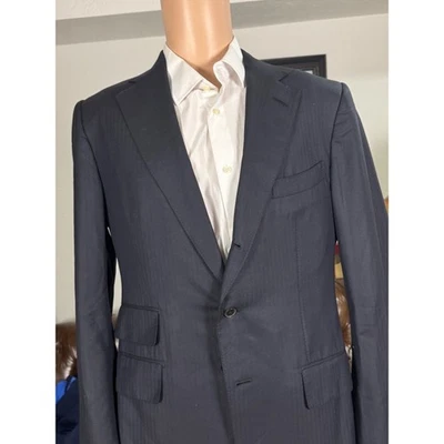 Tom Ford Navy Herringbone Blazer 52EU 42R US Men's Notch Lapel Wool Cashmere
