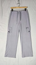 Womens Lightweight Gray High Rise Cargo Pants Wide Leg Size M Elastic Waist
