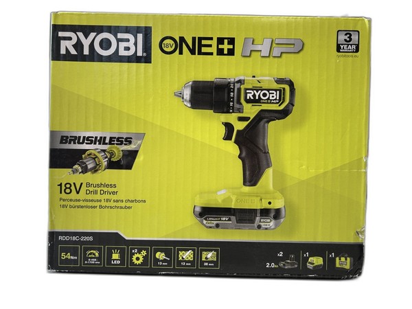 Ryobi RDD18C-220S 18V One+ Hp Compact Brushless Akku Bohrschrauber Set 2X 2.0 Ah-image