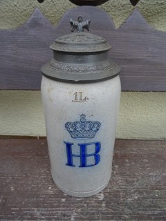 Bierkrug Zinndeckel Hofbräuhaus München Eichung vorne gestempelt Brauereikrug