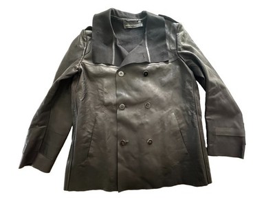 Porsche Design Men's Black Leather Double Breasted Peacoat Jacket Size L Rare
