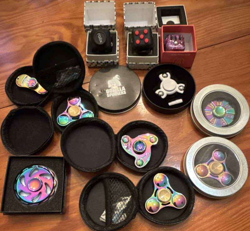 Gorilla Spinners Fidget Spinner Lot w/ Cases & Tins, Multicolor Black White