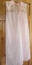 Lovlee 1960s Pink Nylon Nightgown, Size S Embroidered, Sleeveless, 100 Nylon
