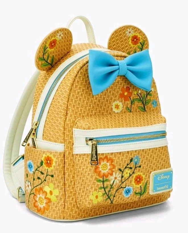 ¡NUEVO! Mochila y CARTERA Loungefly Disney Orejas de Minnie Mouse Primavera Florales Rafia Foto 3 de 4