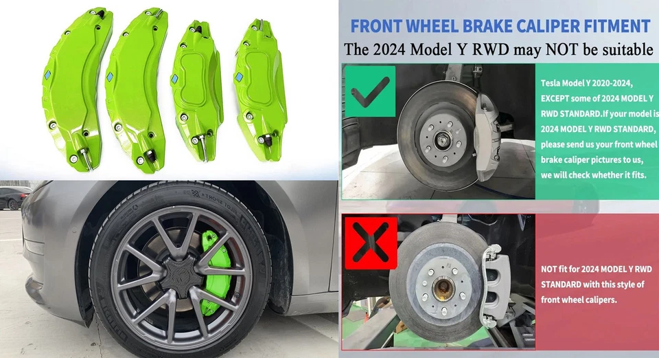 GREEN Brake Caliper Covers For 2026 Tesla Model Y Refresh With Decals - Image 2 of 4