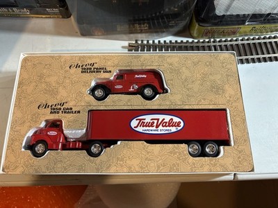 Ertl 1/43 True Value Chevy 1938 Panel Van & 1950 Truck Trailer Set NIB
