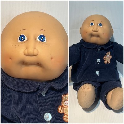 CABBAGE PATCH KIDS BOY DOLL Coleco Bald Dimples Freckles Blue Corduroy CPK 16''