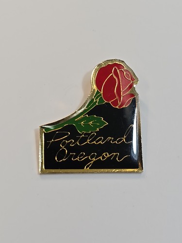Portland Oregon Souvenir Lapel Pin Red Rose Black Background 