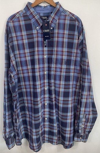 CHAPS Big & Tall Easy Care Men's 3XLT Blue Plaid Long Sleeve Shirt NWT
