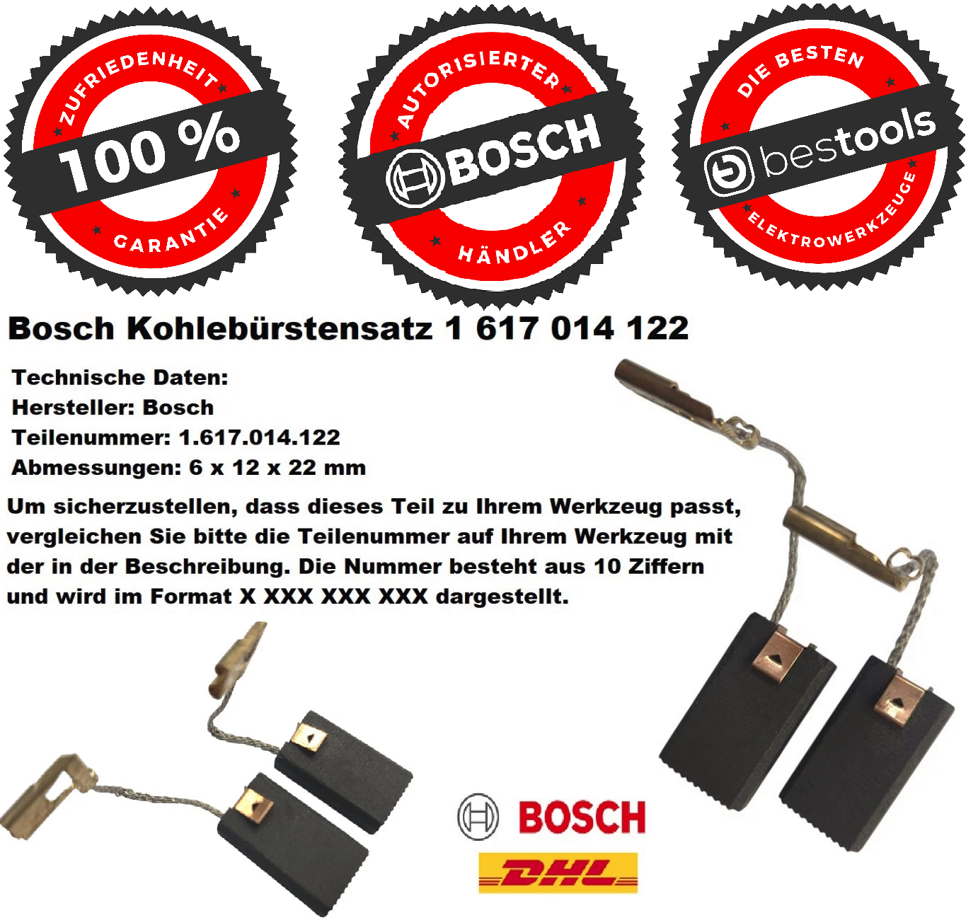 Bosch Kohlebürstensatz 1617014122 GSH 5CE GBH38 GHS5CE GSH4 PBH380 GBH5DCE⭐⭐⭐⭐