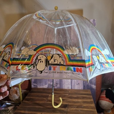 Vintage Snoopy Let It Rain Clear Dome Umbrella Rainbow Peanuts 1958 United 