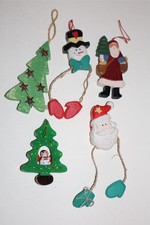 Vintage Lot of 6 Wood Christmas Ornaments, Some are Carved