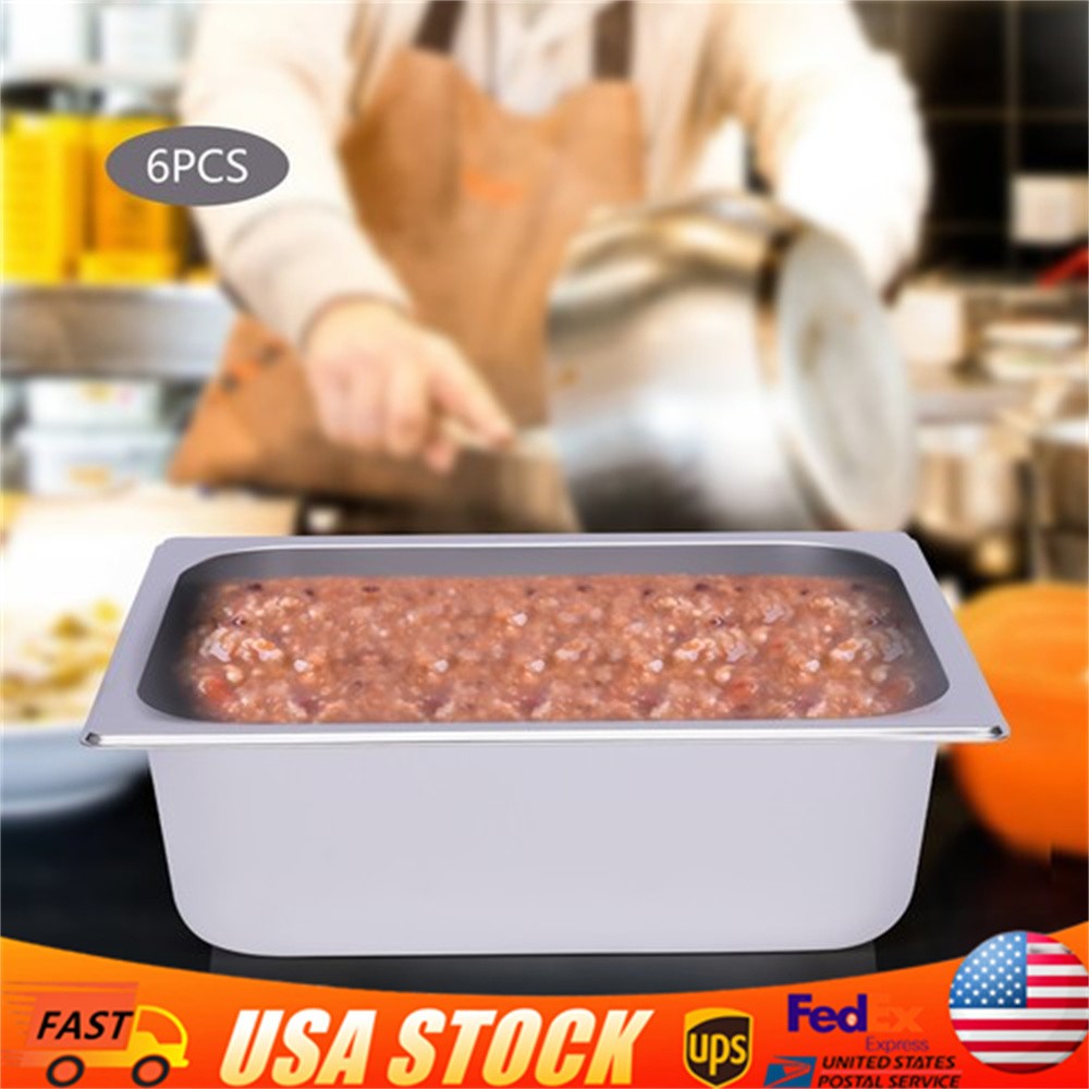 6 Pack 4" Deep Steam Table Pans Hotel Buffet Food Prep Pan 201 Stainless Steel
