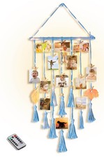 Hanging Photo Display Wall Decor, Blue Macrame Hanging Boho Room Bedroom Deco...