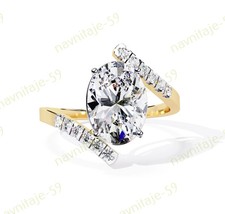 Oval Simulated Diamond Bypass Wedding Band Ring 14K Yellow Gold Plated Silver