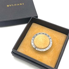 BVLGARI Key Ring Logo Plate Keychain Key Charm Silver 925 Round Used W/Box Japan