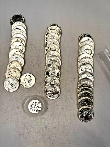 1959P WASHINGTON QUARTER 90% SILVER CH. BU BRILL UNC 40 COIN ROLL TYPE B REVERSE