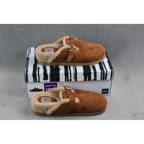 Dv Shoes Womens Size 11 Brown Mule Slipper Faux Suede Shearling Buckle - Picture 3 of 5