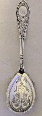 #ad 1875 Arabesque by Whiting Sterling Silver Preserve Spoon 7quot; Long 34g Mono D $174.00