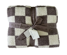 Brand New Barefoot Dreams CozyChic CHECKERED Blanket Cream/Beach Rock 45x 60