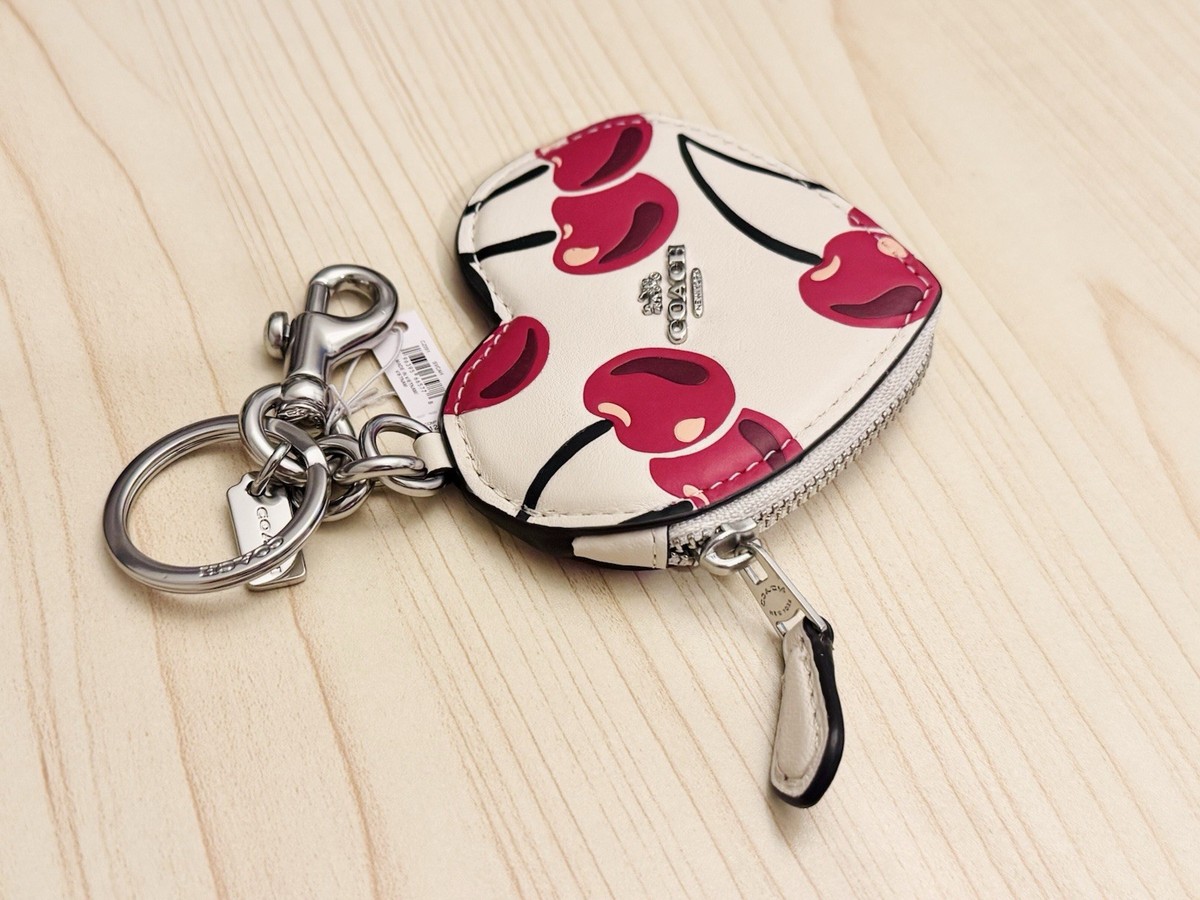 NWT Limited Coach CZ091 Leather Heart Coin Pouch Bag Charm With