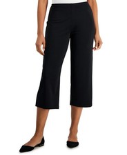 Jm Collection Petite Solid Knit Cropped Pants- Deep Black-PL