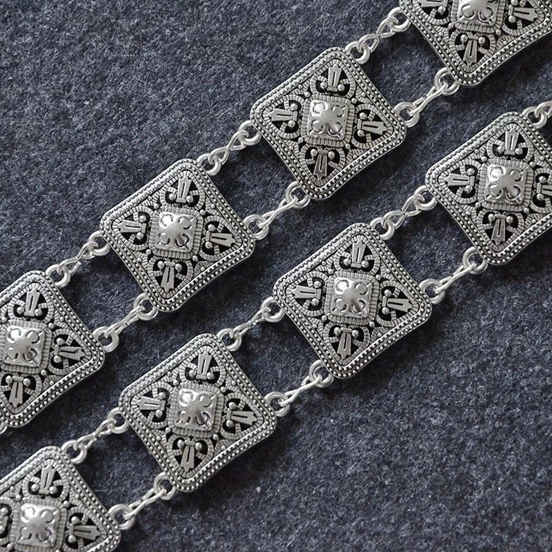 Boho Vintage Silver Filigree Chain Belt Flower Buckle Retro Silver Waist Chain - image 3 of 4
