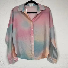 Superdown Revolve Watercolor Pastel Button Down Shirt Womens XS Casual Spring
