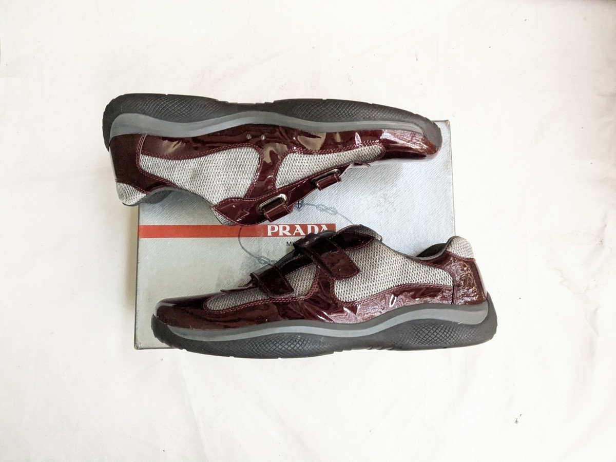 Prada America's Cup Sneakers Burgundy Men US 13 UK 12 Gray Patent