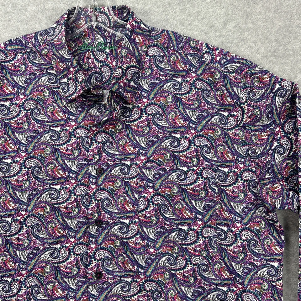 Camisa Alan River Hombres XL Púrpura Rosa Paisley Floral Manga Larga Vestido con Botones Foto 2 de 4