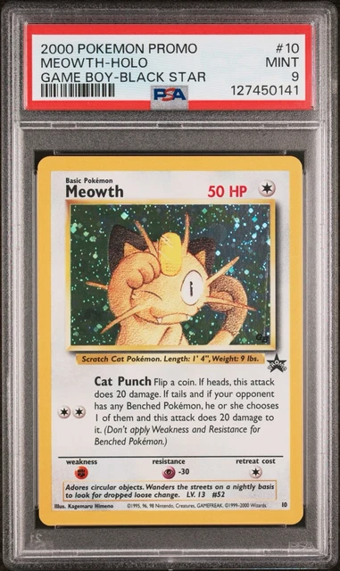2000 Pokemon Black Star Promo Meowth Holo #10 PSA 9 Mint Game Boy