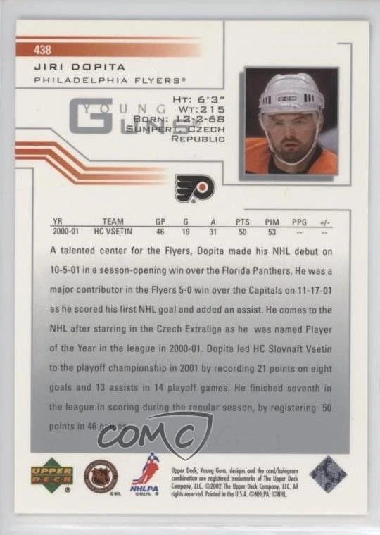 2001-02 Upper Deck Young Guns Jiri Dopita #438 Rookie RC - Image 2 of 2