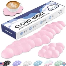 Chic Pink Cloud Wrist Rest for Keyboard & Mouse - Ergonomic Memory Foam Support