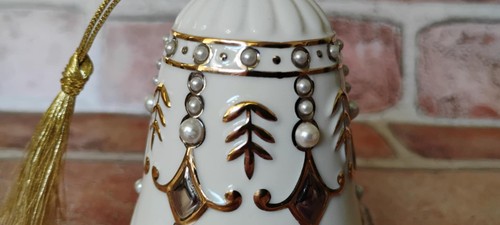 Campanella natalizia vintage 2003 Lenox fiorentina e perle elegante nuova con scatola - Foto 13 di 19