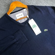 Lacoste Sweater Mens Medium 4 Navy Blue 100 Organic Cotton Long Sleeve Preppy