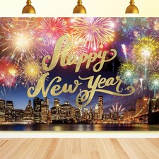 Happy New Year Backdrop,7x5FT Banner 2026 Year, Black 1