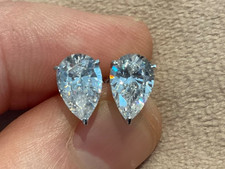 3.0 Carat Lab Created Diamond Solitaire Pear Stud Earrings Platinum Plated 925