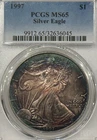 1997 Silver American Eagle PCGS MS 65• Extreme Toning•