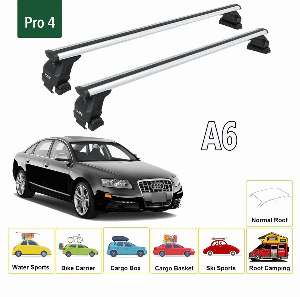 For Audi A6 C6 Sedan 2005-2011 Roof Rack Cross Bars Normal Roof Alu Black - Image 2 of 4