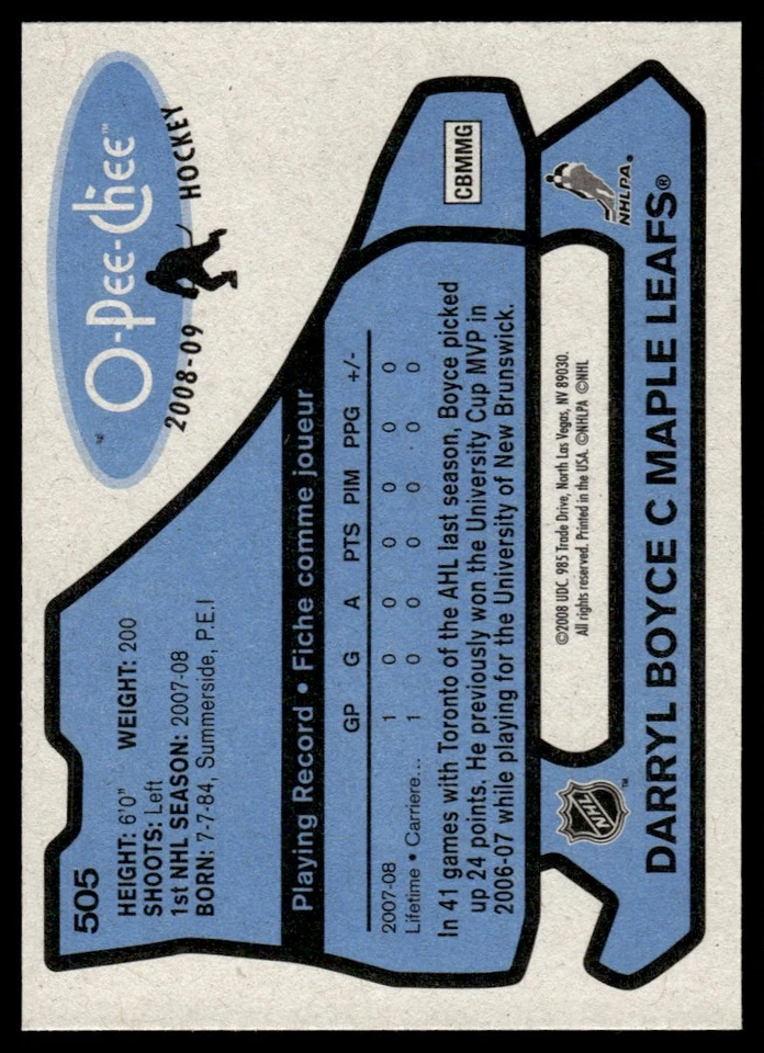 2008-09 O-Pee-Chee 1979-80 Retro Darryl Boyce Toronto Maple Leafs #505 - Image 2 of 2