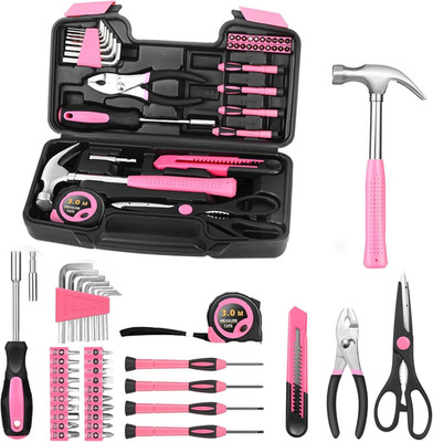 39 Piece All Purpose Basic Household Pink Tool Kit for Women - Small Tool Set wi