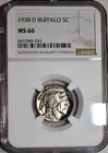 NGC MS-66 1938-D Buffalo Nickel, Razor-Sharp, Radiant, Superb Gem.