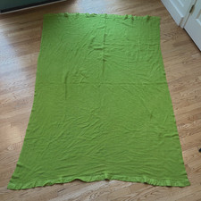 Vintage Acrylic Waffle Weave Blanket Satin Trim Avocado Lime Green 82 X 57"