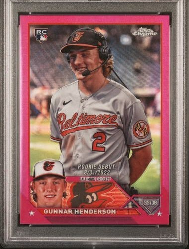 2023 Topps Chrome Upd Rookie /399 Magenta #USC208 Gunnar Henderson RC SP PSA 9 view 4