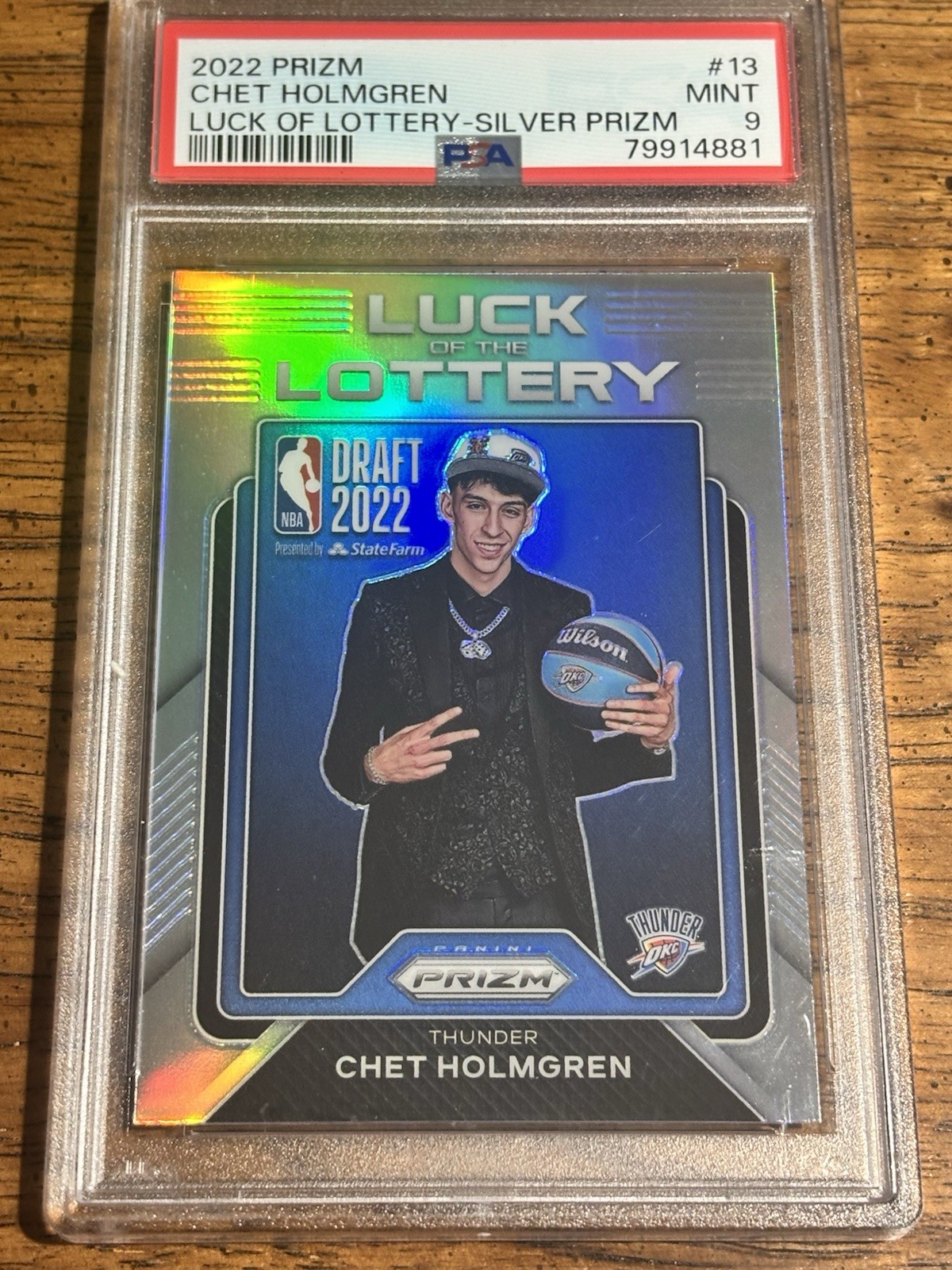 2022-23 Panini Prizm Luck of the Lottery Chet Holmgren #13 Silver Prizm PSA 9 RC
