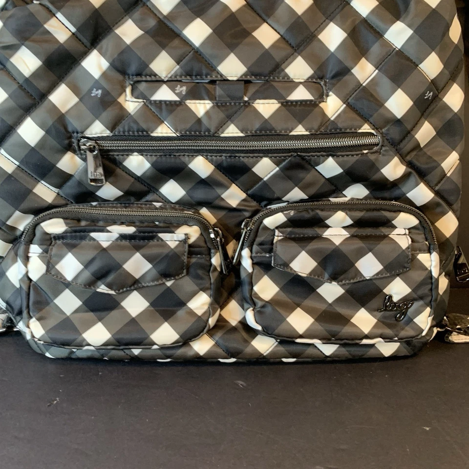 Lug Zipliner Convertible Hobo Bag Black White Gray Crossbody Backpack Nylon - Image 3 of 4