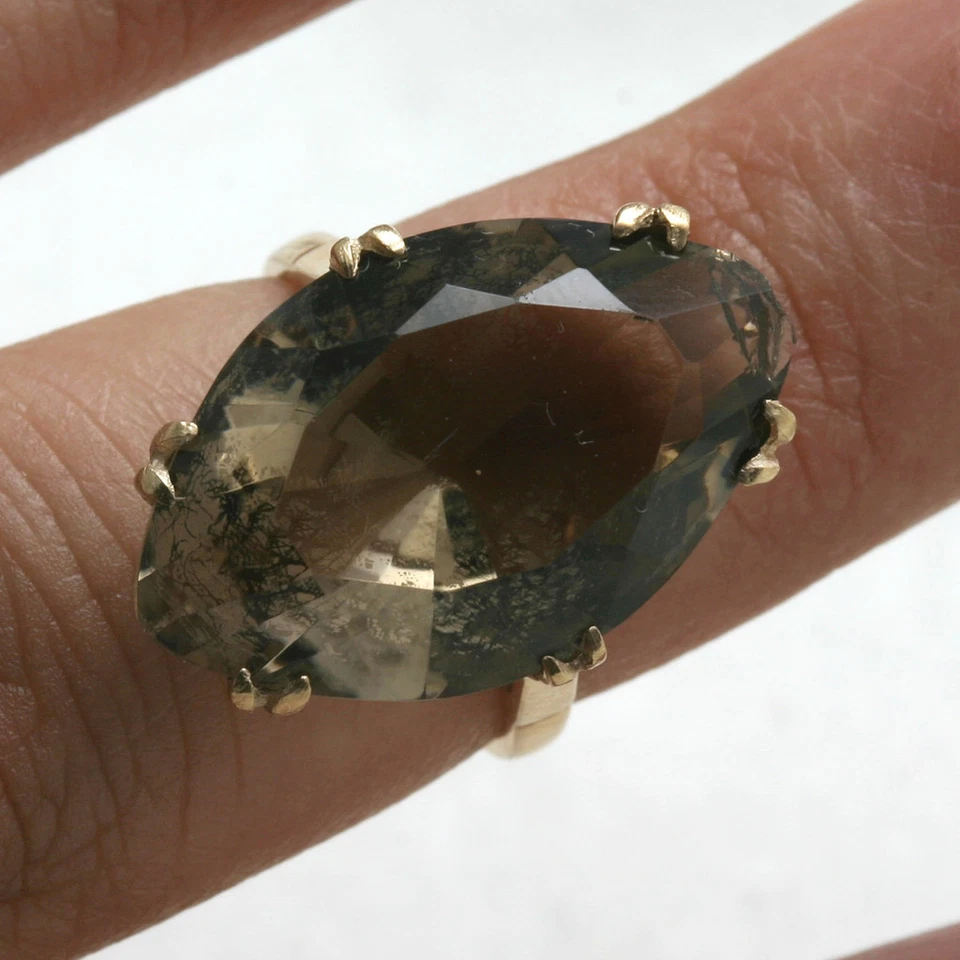 Anillo Topacio Marrón Ahumado Vintage Oro Rosa 9k 18 quilates Marquesa Grande Largo Estate Foto 4 de 4