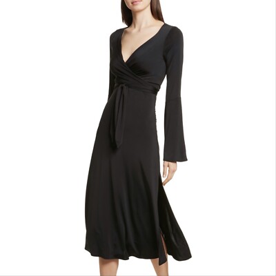 black jersey wrap dress Reiss Jersey Wrap Front Midi Dress in Black