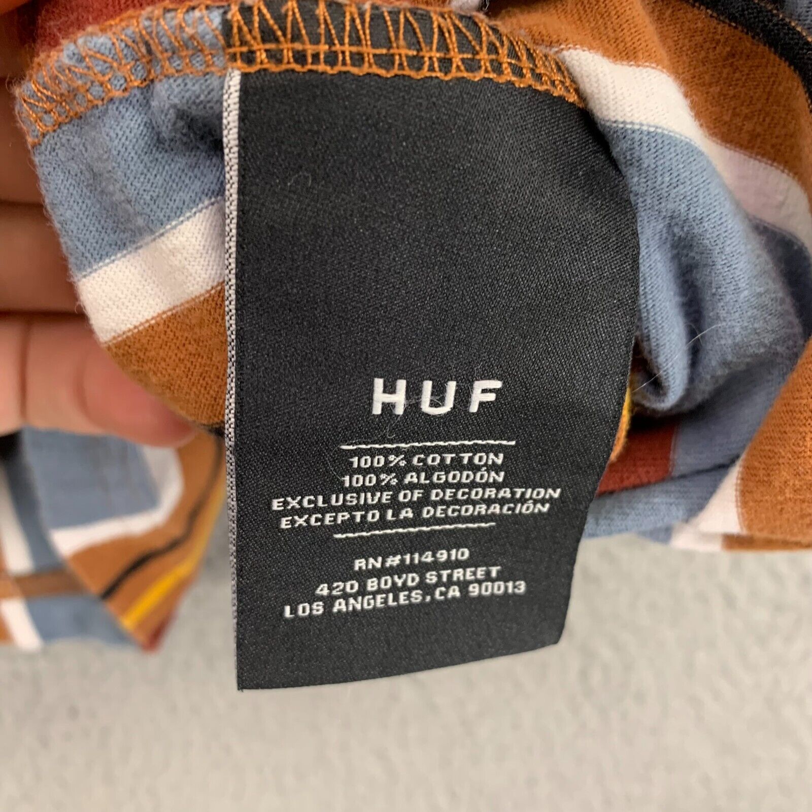 Huf Worldwide Long Sleeve T Shirt Adult Medium Striped Multicolor Orange