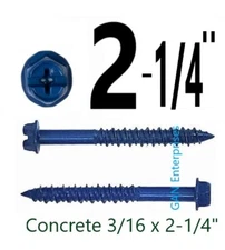 Concrete Hex Head Phillips/slot Combo 3/16 x 2-1/4" Masonry Screws, Tapcon 2500 